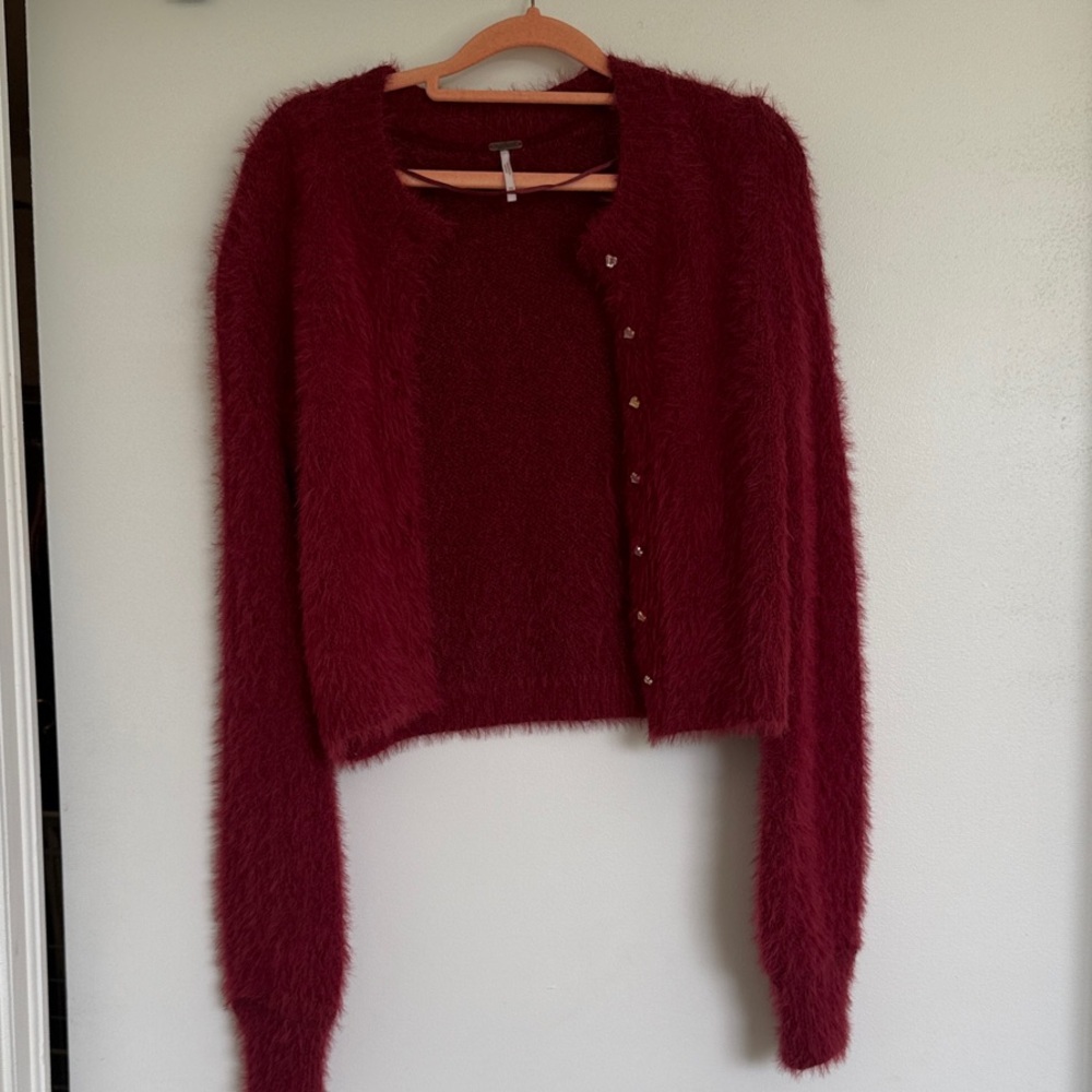 Free People Deep Red Fuzzy Cardigan